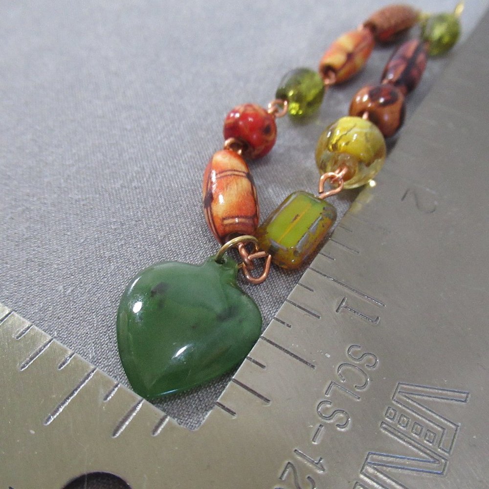 Beaded Copper Charm Bracelet Nephrite Jade Heart - Picture 6 of 8